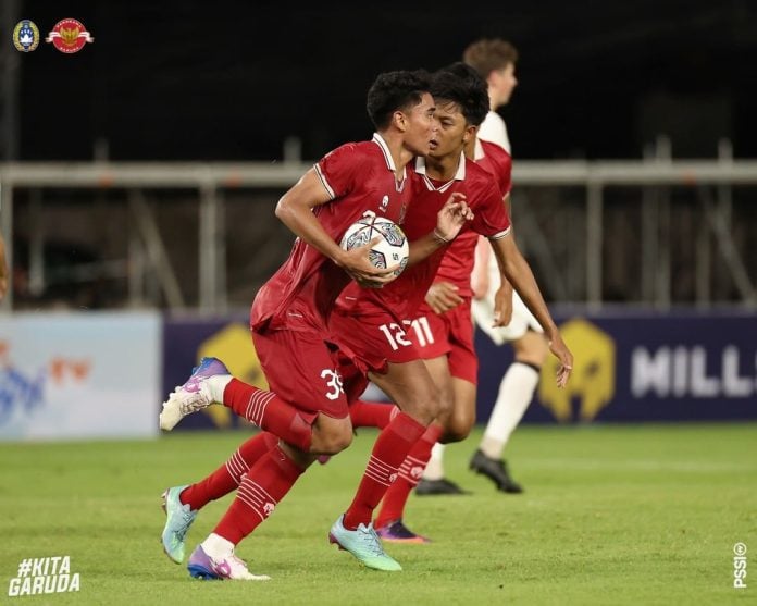 Muhammad Ferarri usai mencetak gol untuk timnas Indonesia U20